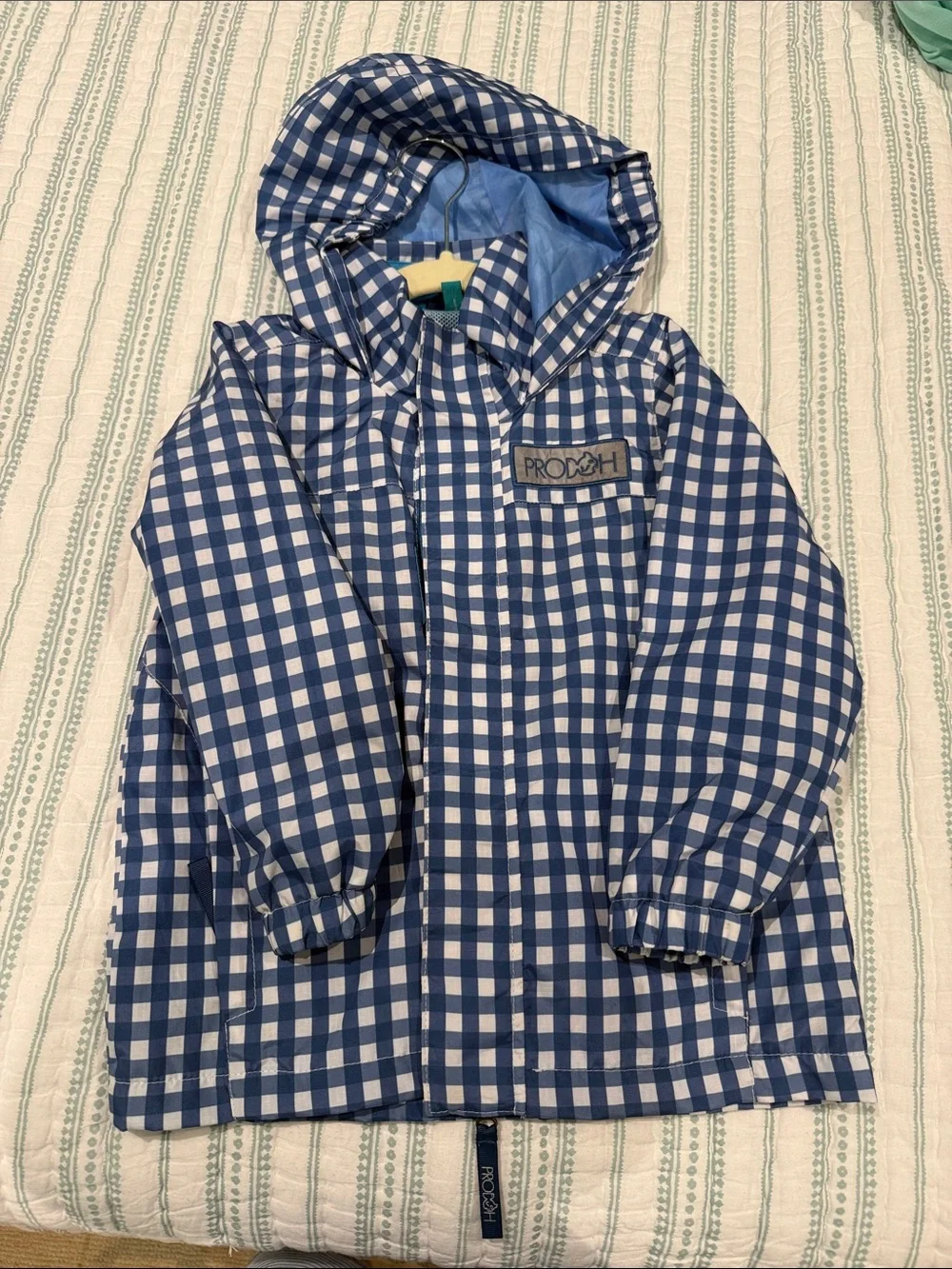 Progreen Kids' Blue & White Gingham Hooded Raincoat